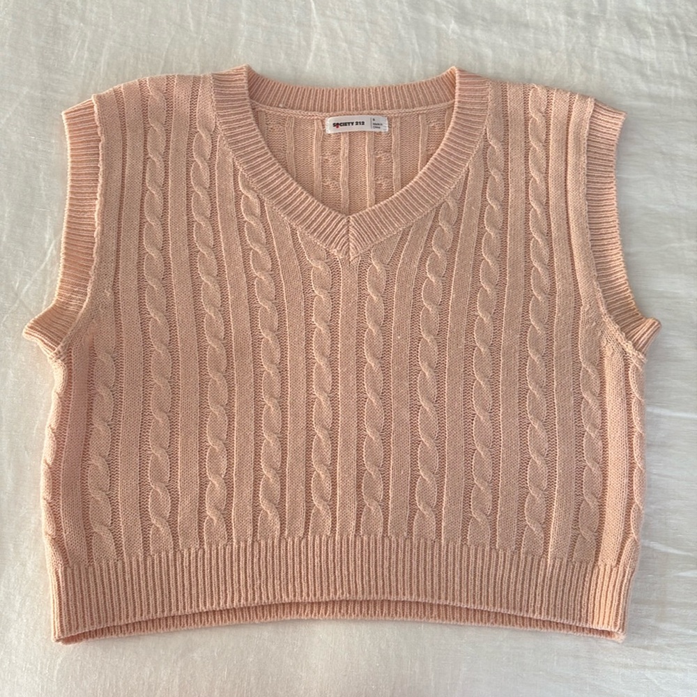 Society 212 Peach Cable Knit Sweater Vest, S